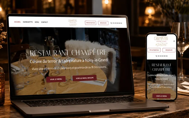 Site web du Restaurant Champêtre avec prise de réservation